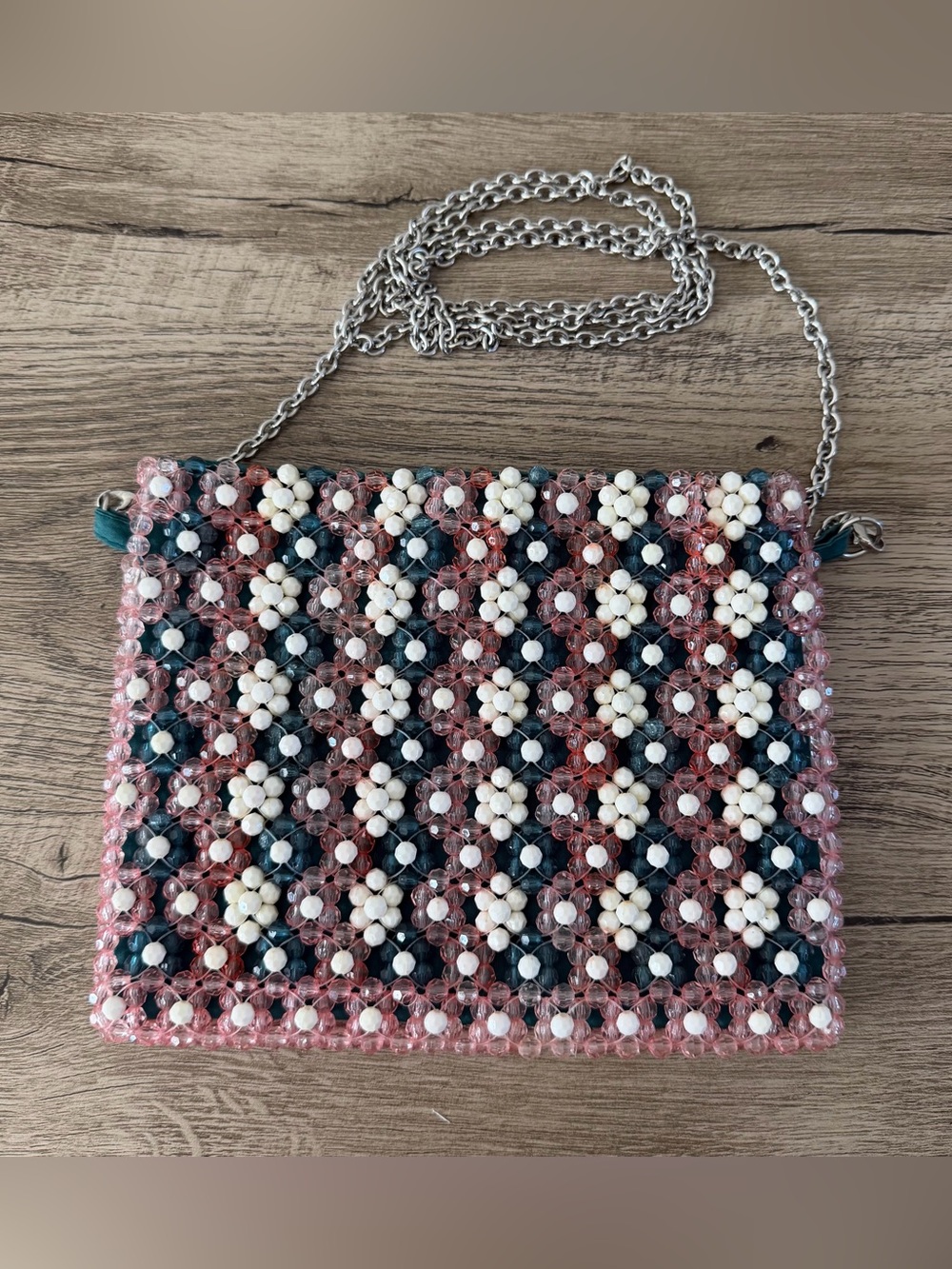 VGT Estee And Lilly Pink White Bag Festival Purse Beaded Embroidered Chain Strap